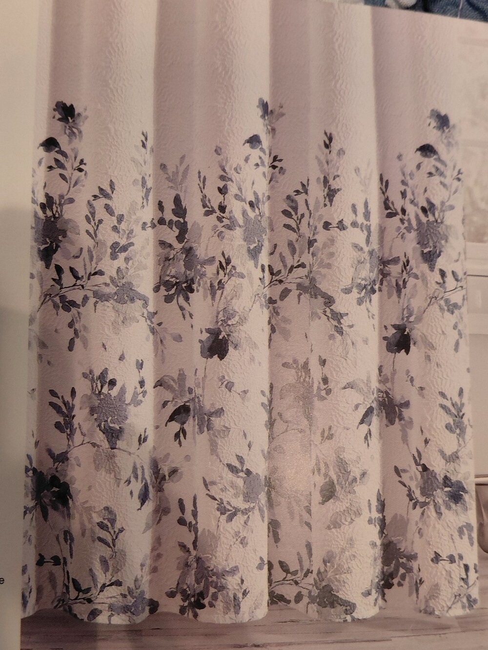 Blue White Cottagecore Farmhouse Textured Floral Shower Curtain 72 X 72